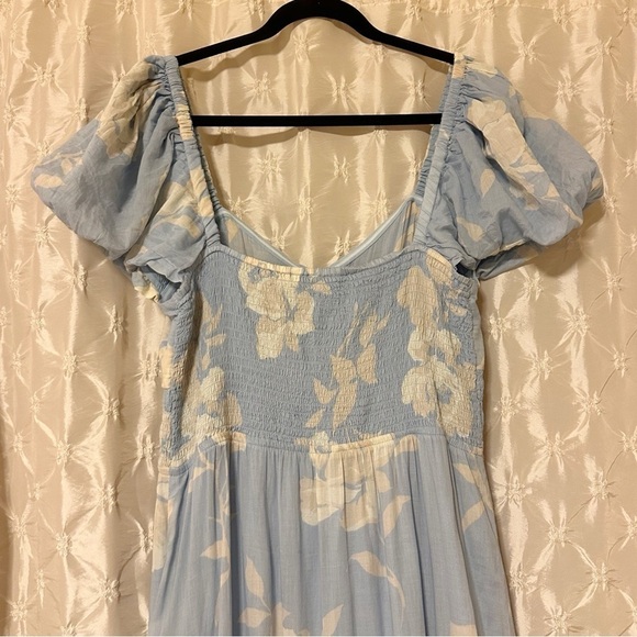 Free People Sundrenched Short-Sleeve Floral Maxi Dress Sky Blue Puff Sleeve - Picture 8 of 16